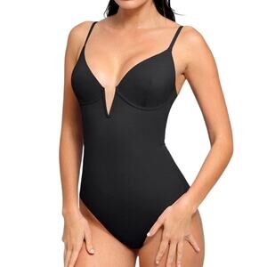 Popilush Women's Large Black V-Neck Shapewear Body Sculpting One Piece Swimsuit